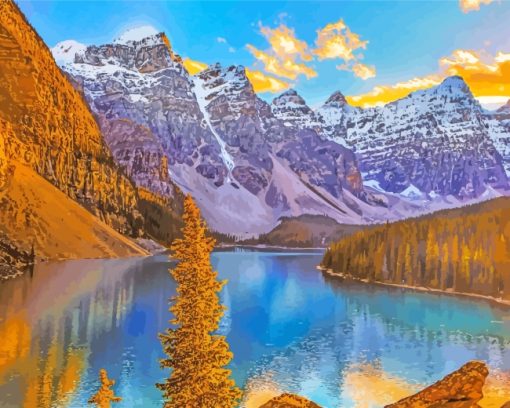 Snowy Mountains Moraine Lake paint by numbers