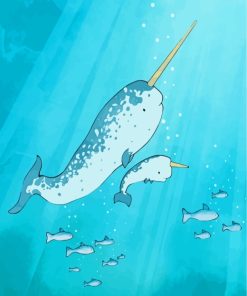 Narwhals With Fishes Art paint by numbers