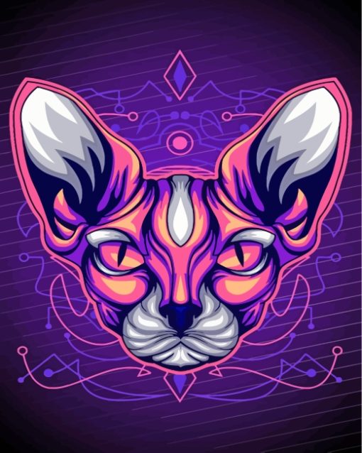 Aesthetic Neon Sphynx Cat paint by numbers