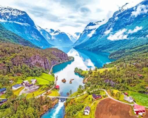 Norway Fjord Landscape paint by numbers