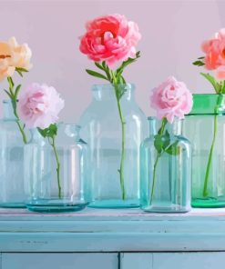 Peonies In Glass Bottles paint by number