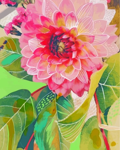 Pink Dahlia Flower Art paint by numbers