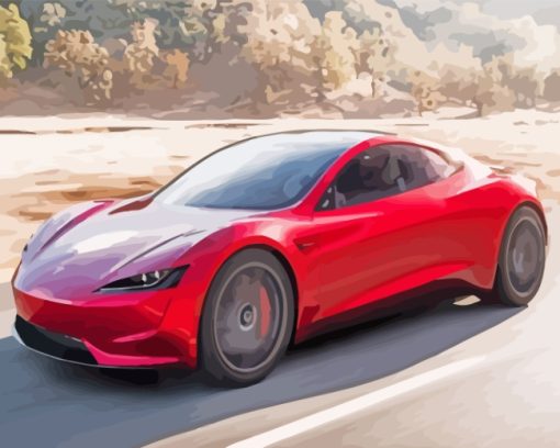 Red Tesla Car paint by numbers