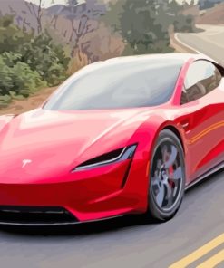 Luxury Red Tesla Car paint by numbers