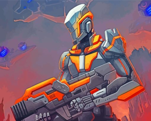 Orange Grey Robot Soldier paint by numbers