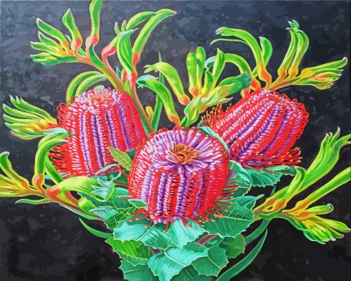 Scarlet Banksia Plant Art paint by numbers