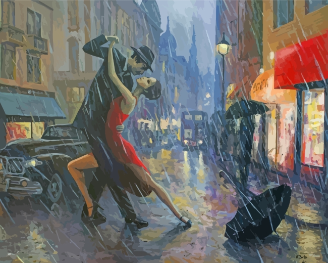 Tango Dancers In The Rain paint by numbers