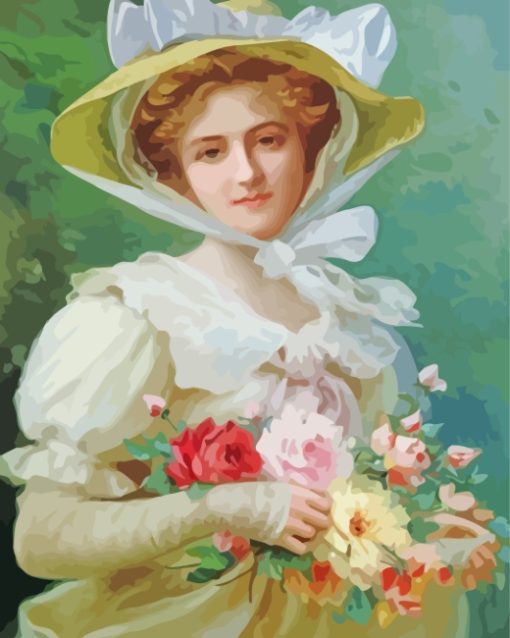 Victorian Girl With Flowers paint by numbers