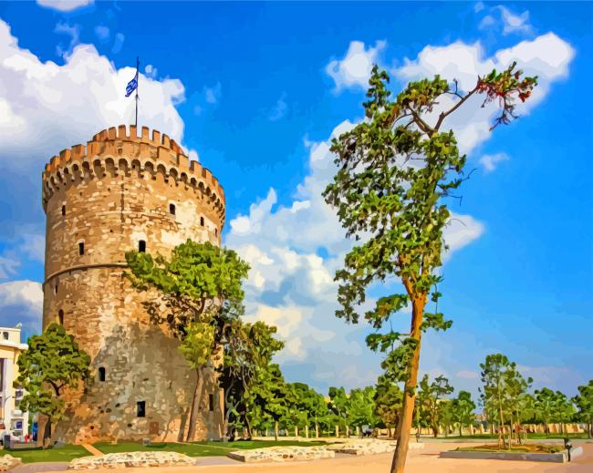 Aesthetic White Tower Of Thessalonique paint by numbers