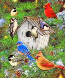 Winter Birdhouse paint by numbers