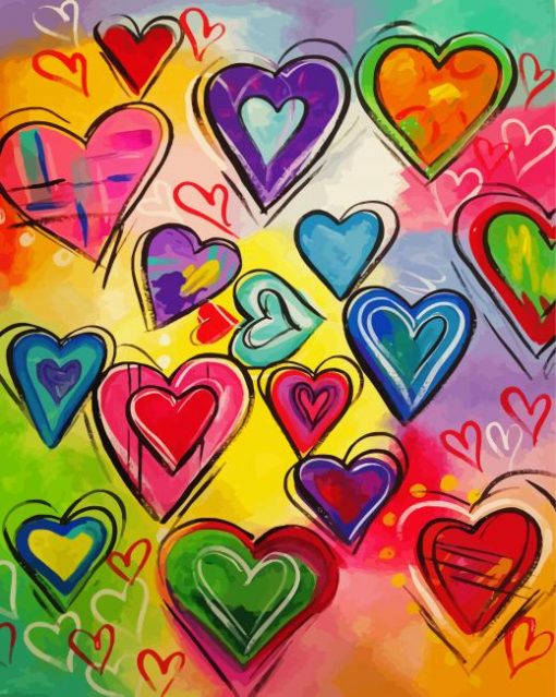 Colorful Hearts paint by numbers
