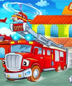 Fire Station Cartoons paint by numbers