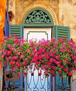Balcony With Pink Flowers paint by numbers