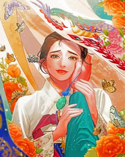 Beautiful Lady Wearing Hanbok paint by numbers