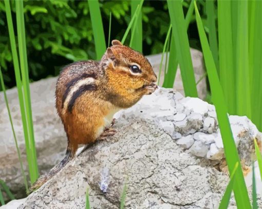 Chipmunk Rodent On Rock paint by numbers