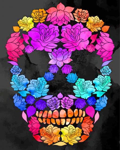 Colorful Floral skull paint by numbers