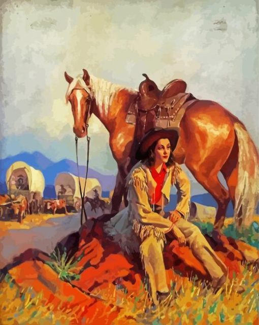 Cowgirl And Horse Art paint by numbers