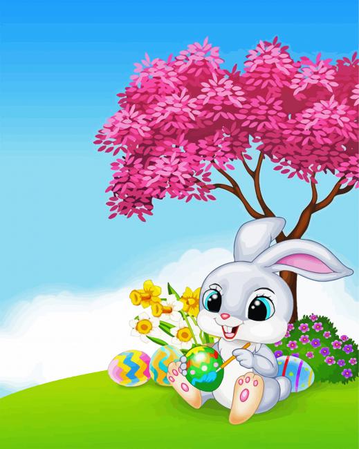 Easter Bunny Under Tree paint by numbers