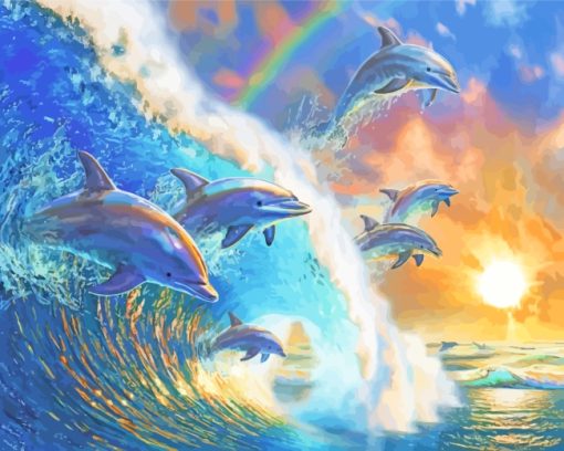 Dolphins On A Wave paint paint by numbers