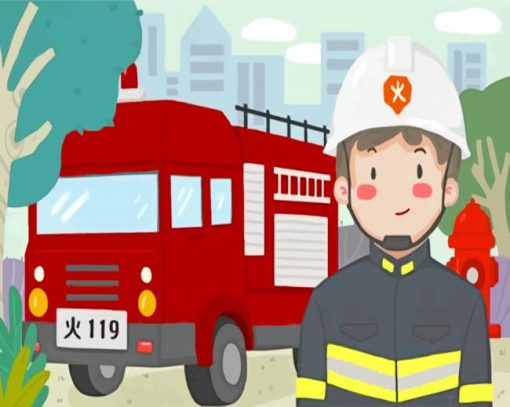 Firetruck And Firefighter paint by numbers