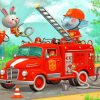 Animals Firefighters And Firetruck paint by numbers