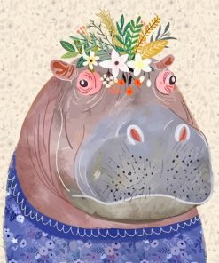 Floral Hippopotamus Animal paint by numbers