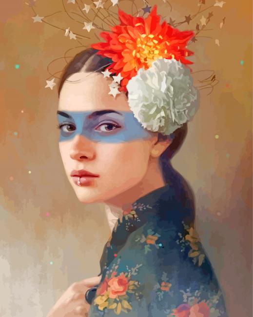 Beautiful Lady With Flowers Headdress paint by numbers