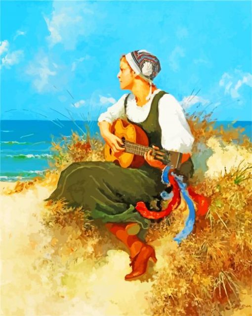 Guitarist Lady On The Beach paint by numbers