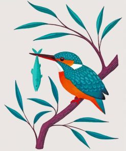 Kingfisher On Branch Art paint by numbers