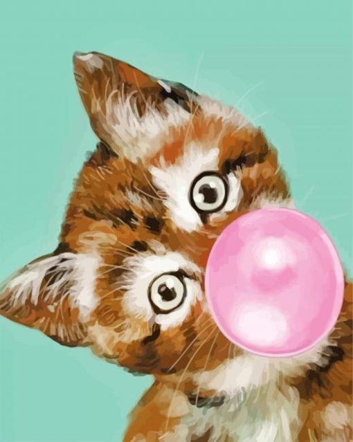 Kitty Blowing Bubble Gum paint by numbers