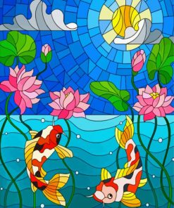 Koi Fishes Stained Glass paint by numbers
