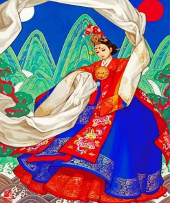 Korean Woman Wearing Hanbok paint by numbers