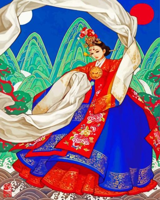 Korean Woman Wearing Hanbok paint by numbers