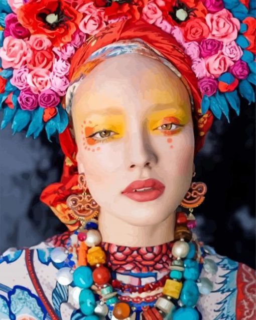 Woman With Colorful Headdress paint by numbers