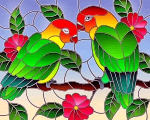 Love Birds Stained Glass paint by numbers