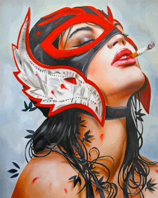 Masked Woman Smoking paint by numbers