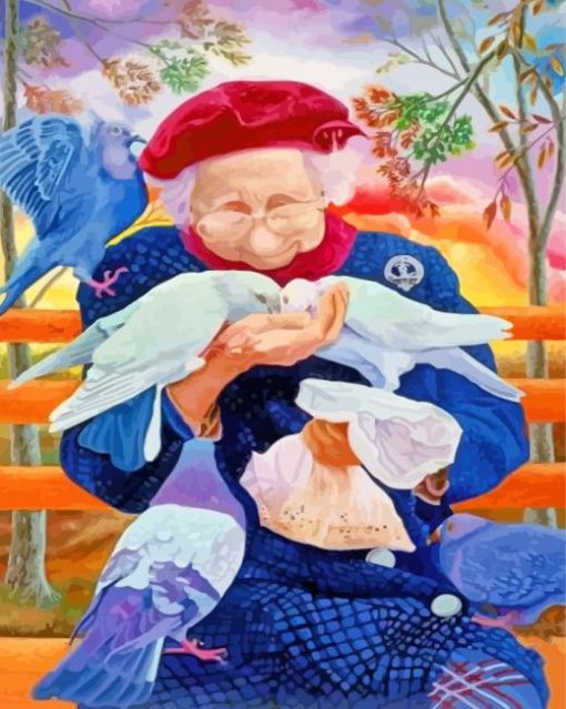 Old Lady And Birds paint by numbers