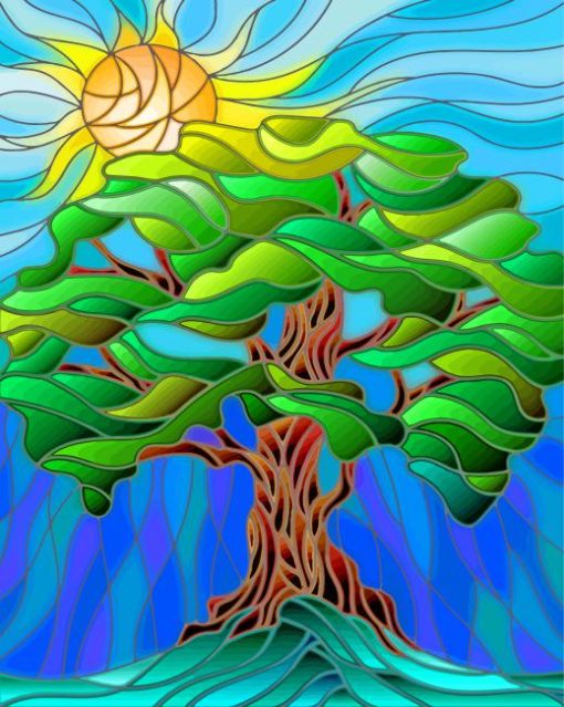 Stained Glass Tree paint by numbers
