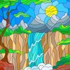Illustration Stained Glass Waterfall paint by numbers