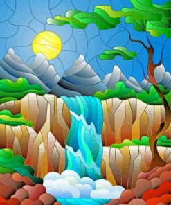 Stained Glass Waterfall paint by numbers