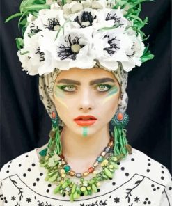Beautiful Woman With Floral Headdress paint by numbers