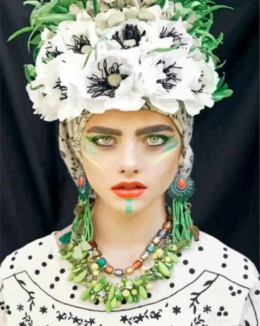 Beautiful Woman With Floral Headdress paint by numbers