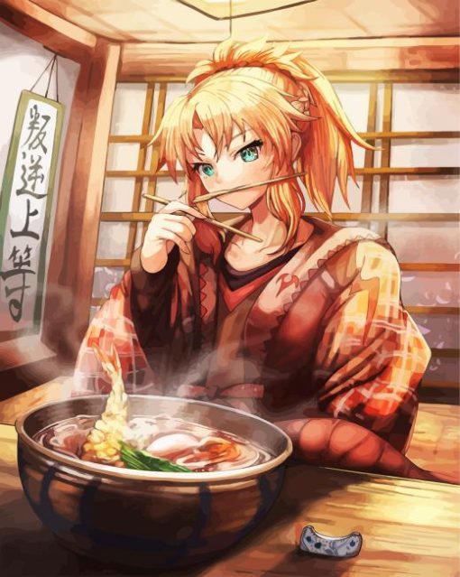 Anime Girl Eating Ramen paint by numbers