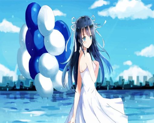 Anime Girl With Balloons paint by numbers
