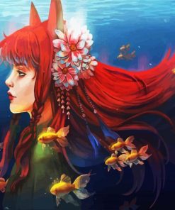 Anime Kitsune And Goldfish paint by numbers