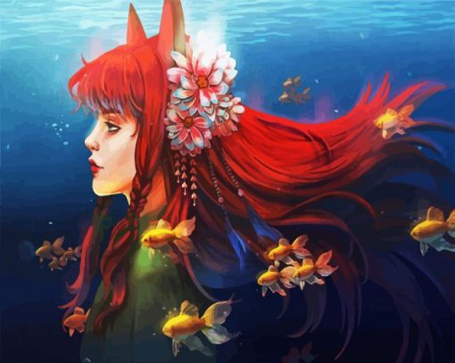 Anime Kitsune And Goldfish paint by numbers