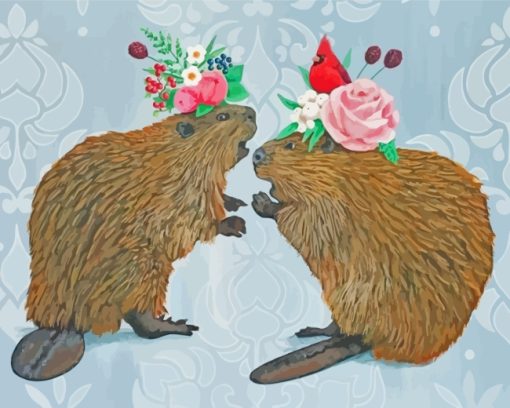 Beavers With Flowers paint by numbers