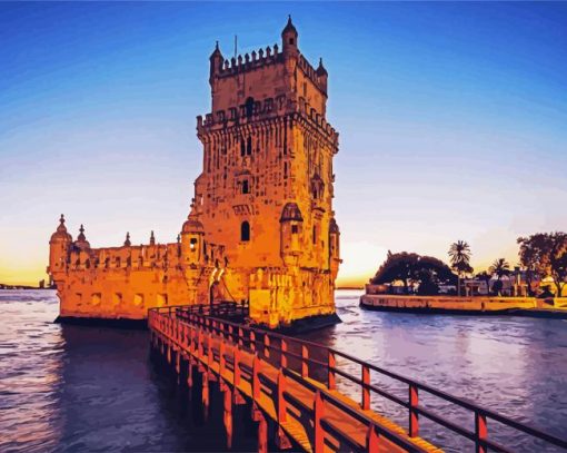 Aesthetic Belem Tower Lisbon paint by numbers