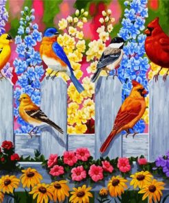 Birds On Garden Fence paint by numbers