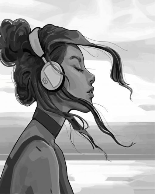 Black And White Girl With Headphones paint by numbers